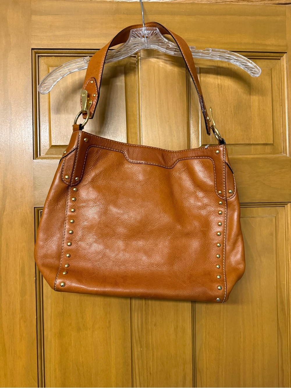 MICHAEL Michael Kors Uptown Aster Hobo Tan Leather Stud-Accent Shoulder Bag